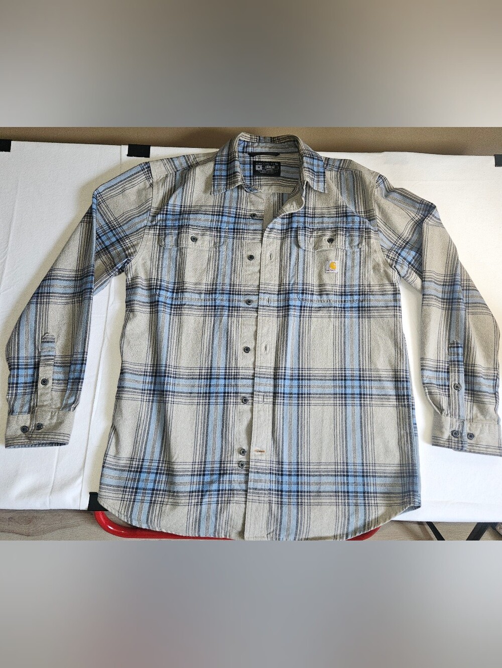 Carhartt Loose Fit Heavyweight Flannel Plaid Shirt Men's Medium Blue Gray